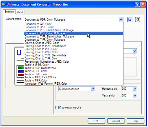Select the "Document to PDF, Color, Multipage" profile in the Printing Preferences window and press "OK".